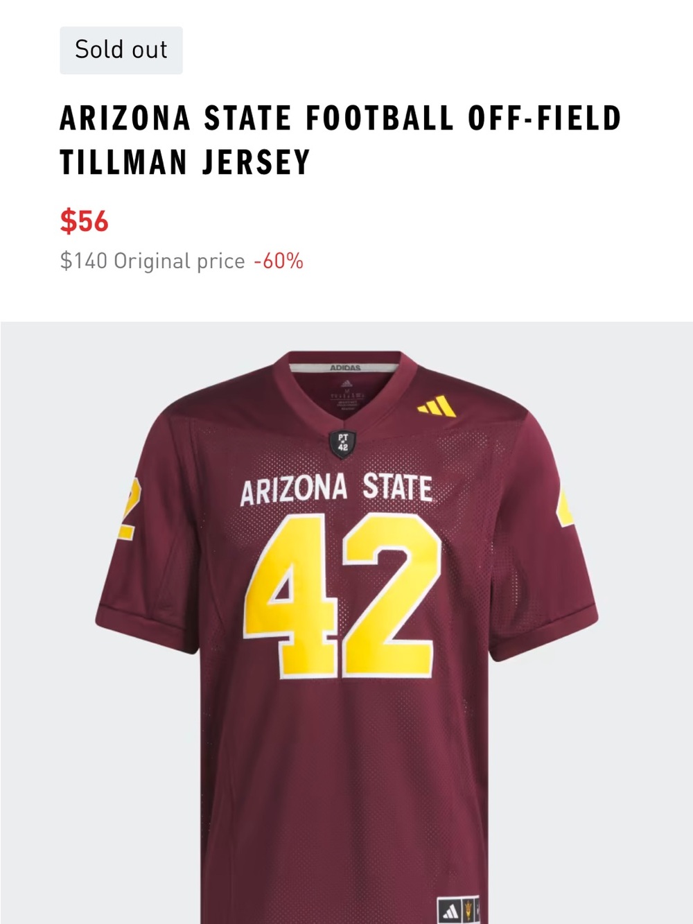Adidas Arizona State Football Off-Field Jersey - Tillman -size small